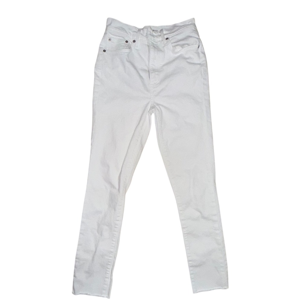 Denim Forum Lola Skinny Crop Jeans 26‎ White Raw Hem High Rise Boho